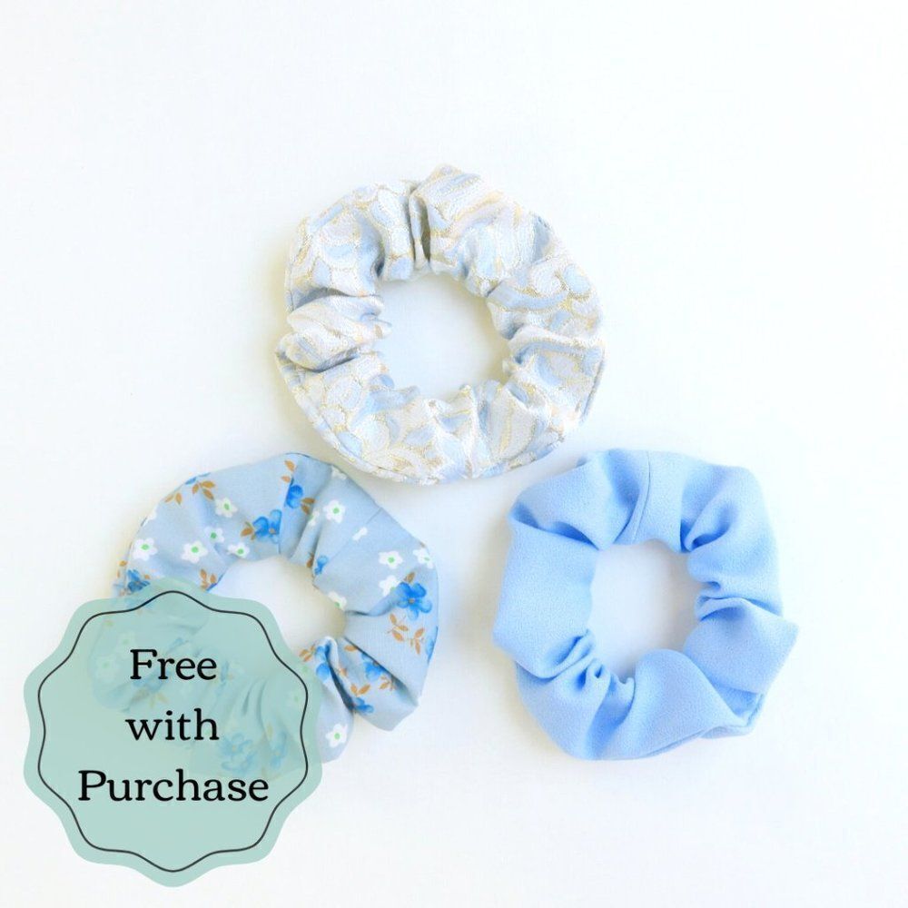 Blue Scrunchies -Set of 3 - Pony Tail - Upcycled - Handmade - FREE W/ PURCHASE  